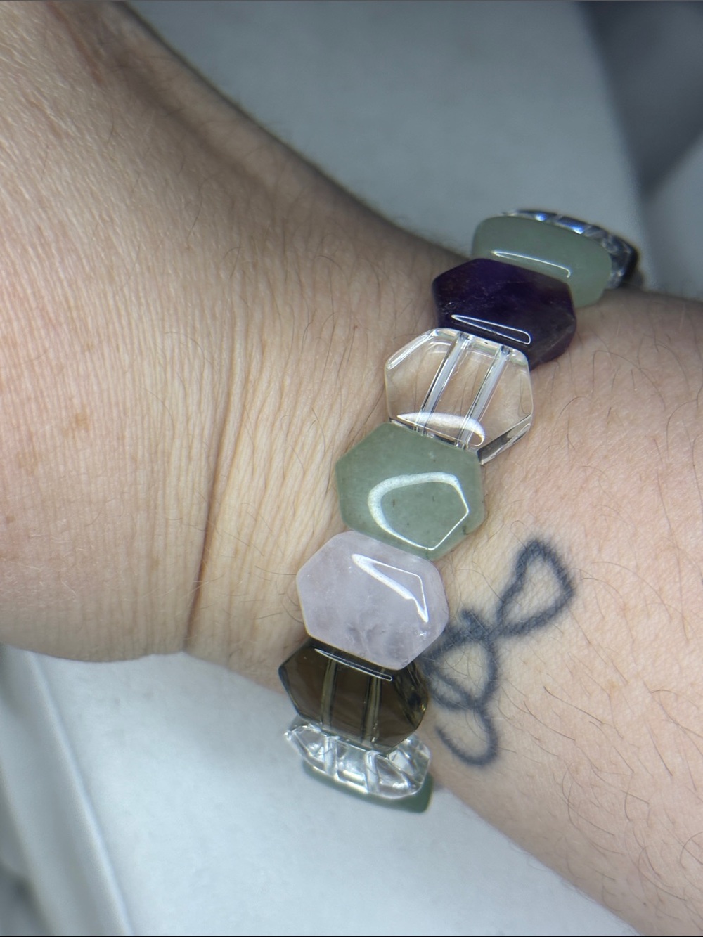 Multi-Gemstone Hex Bead Stretch Bracelet - Green, Pink, Purple